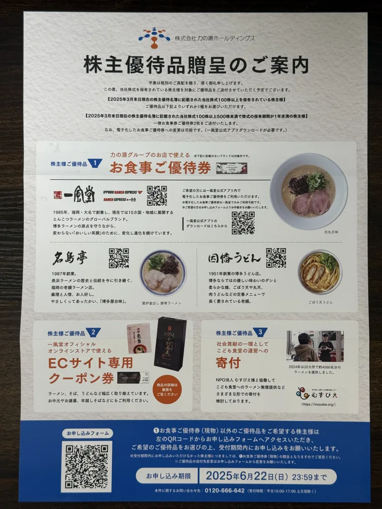 力の源の優待案内