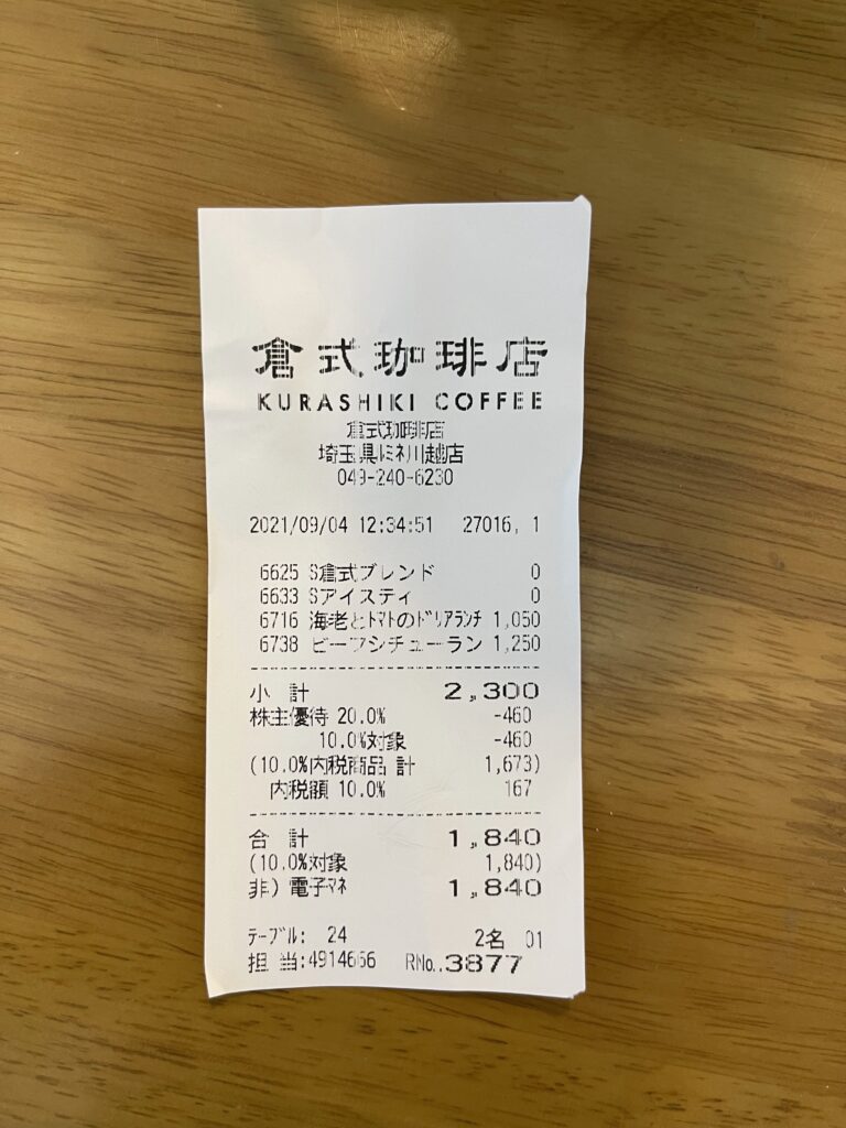 倉式珈琲店レシート