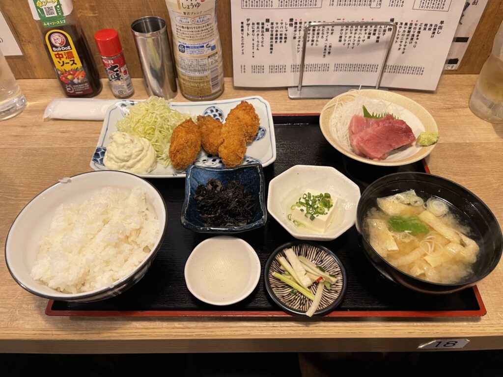 カキフライ定食中落ち付き