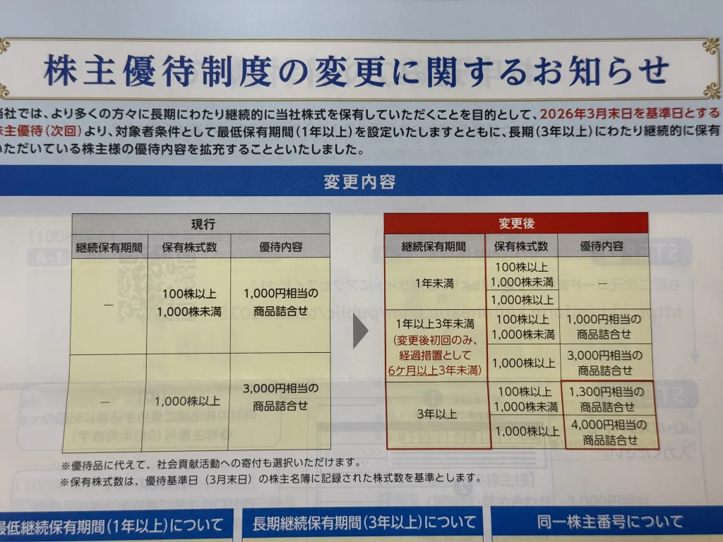 宝の株主優待制度変更