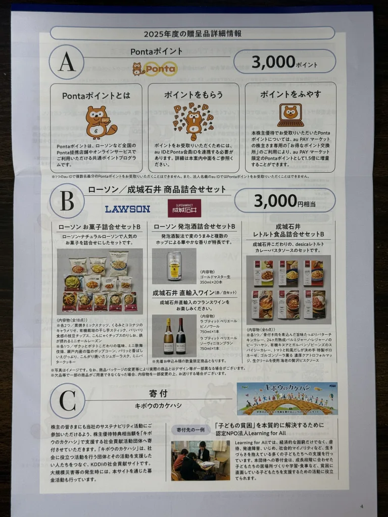 KDDIの株主優待一覧