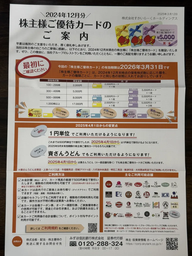 すかいらーくの優待案内
