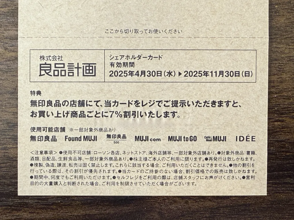 シェアホルダーカードの裏面