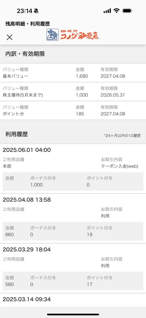 コメダのチャージ