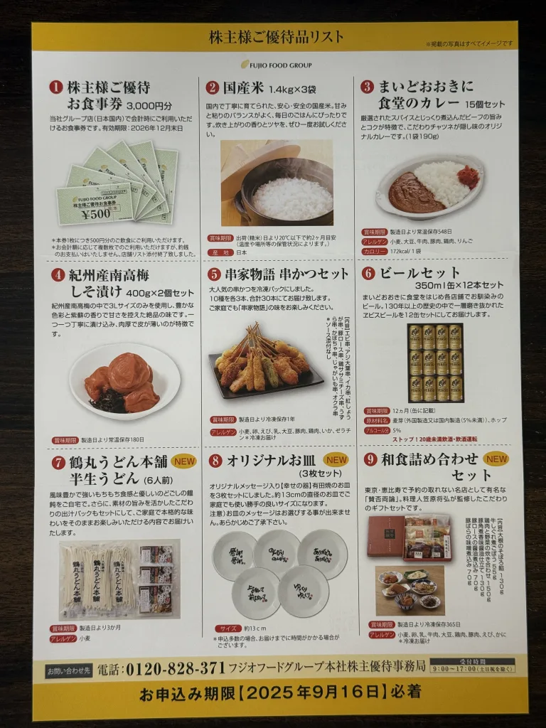 フジオフードの優待一覧