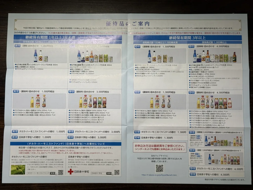 宝ホールディングスの優待品一覧