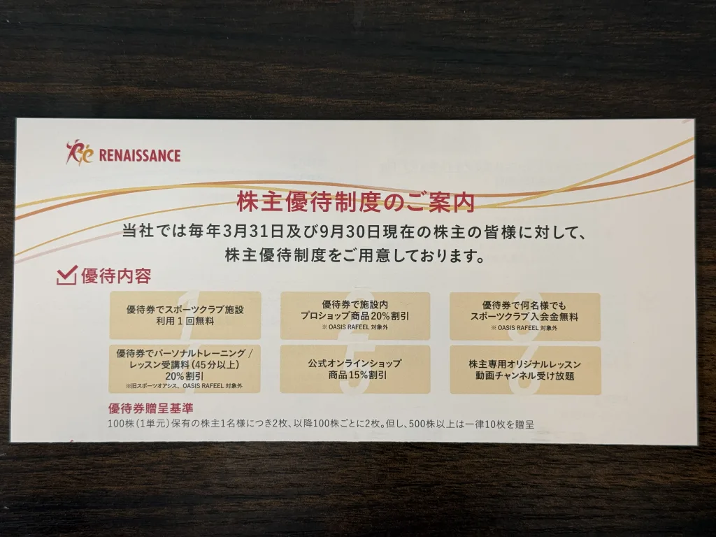 ルネサンスの優待案内