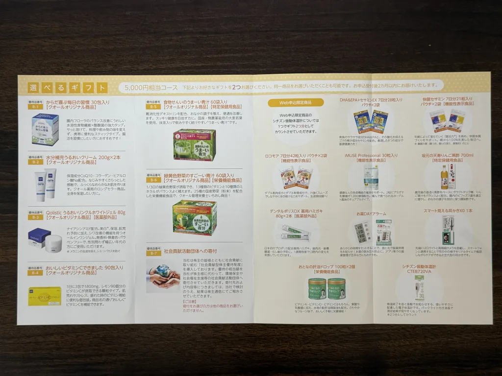 クオールの優待商品一覧