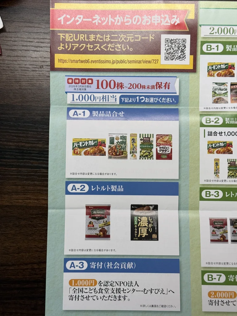 ハウス食品100株優待品