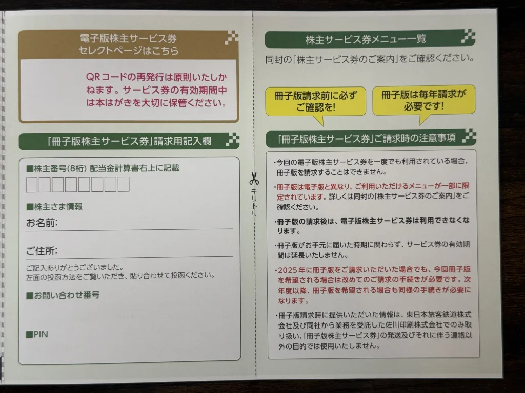 JR東日本の登録ハガキ