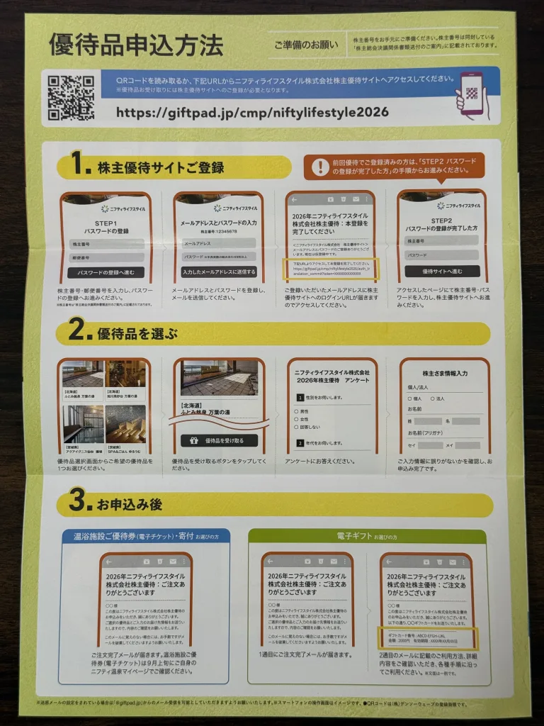 ニフティライフスタイルの温泉手続きの案内