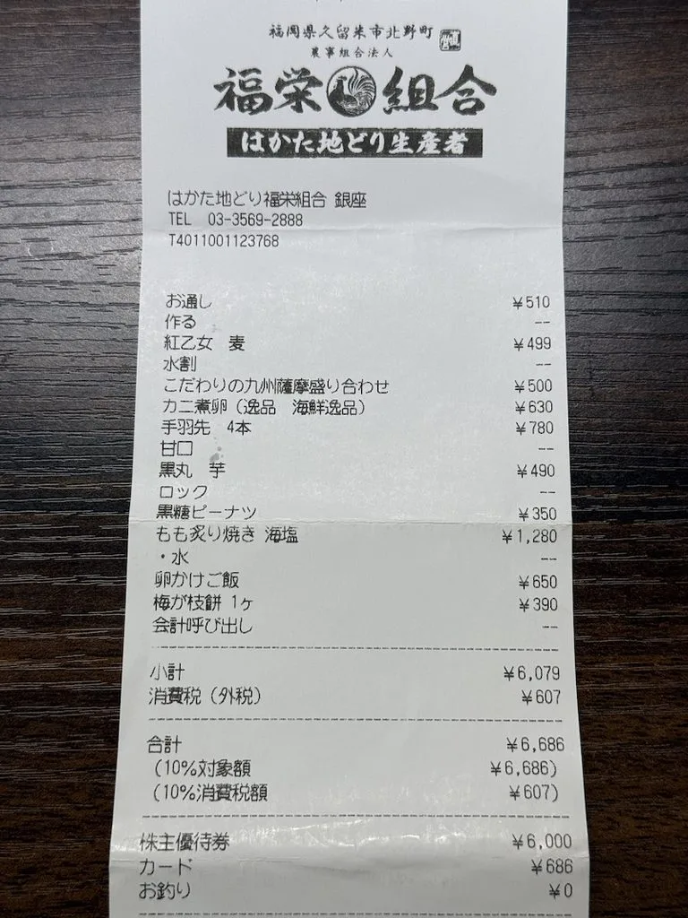 福栄組合のレシート